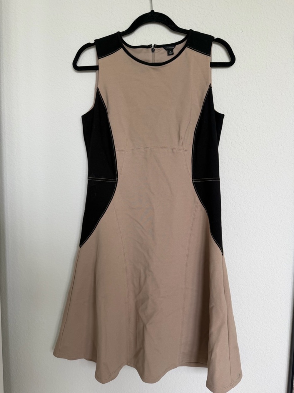 Ann Taylor colorblock flare dress in tan and black